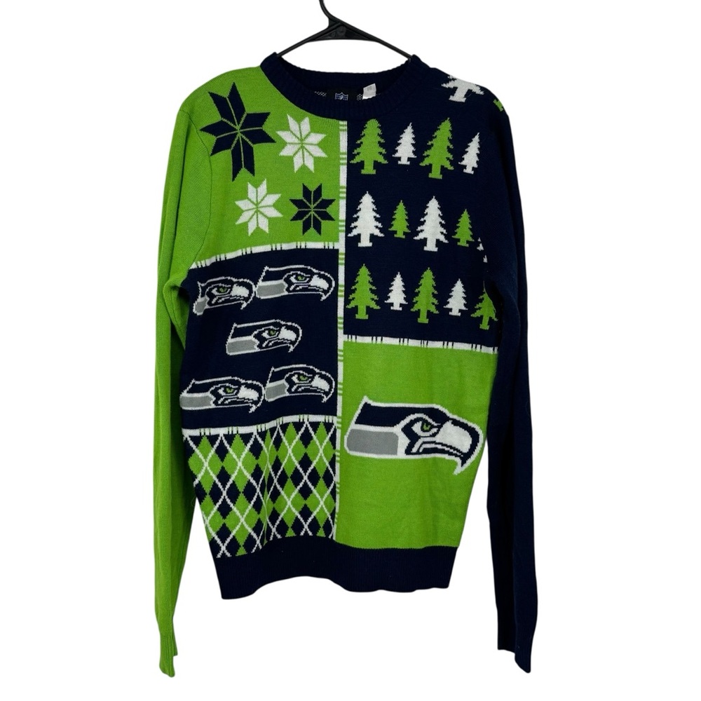 Women’s NFL Team Size Med Blue/Green Seattle Seahawks Acrylic Crew Neck Sweater